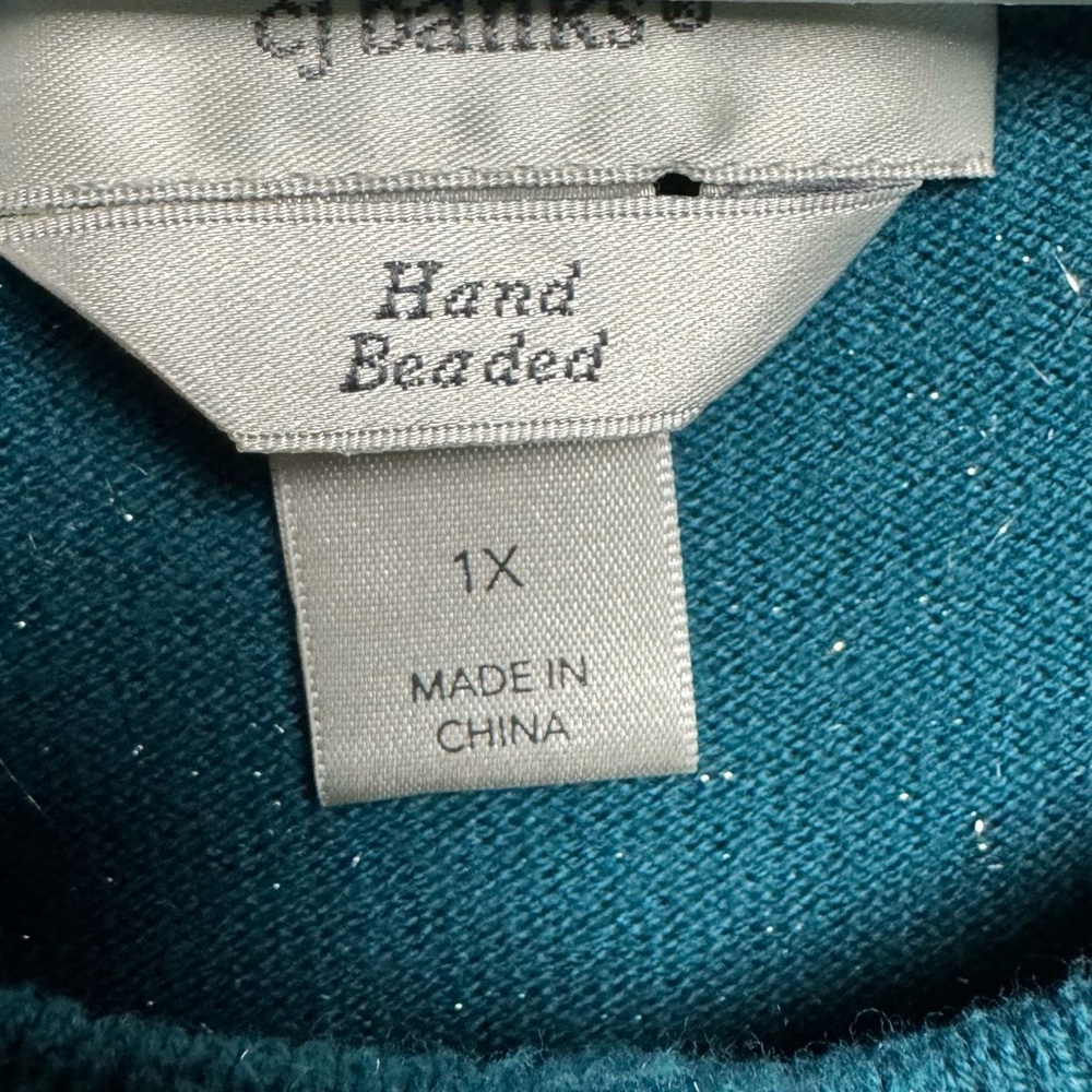 CJ Banks teal hand beaded sweater - Picture 4 of 6